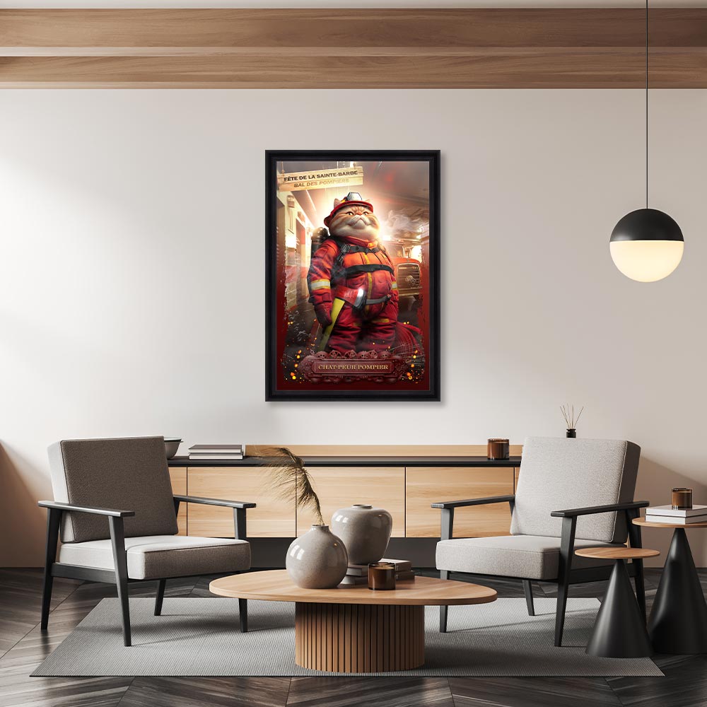 cadre_sylvain_binet_chat_peur_pompier_ambiance_deco_salon Cadre Sylvain Binet Chat-Peur-Pompier