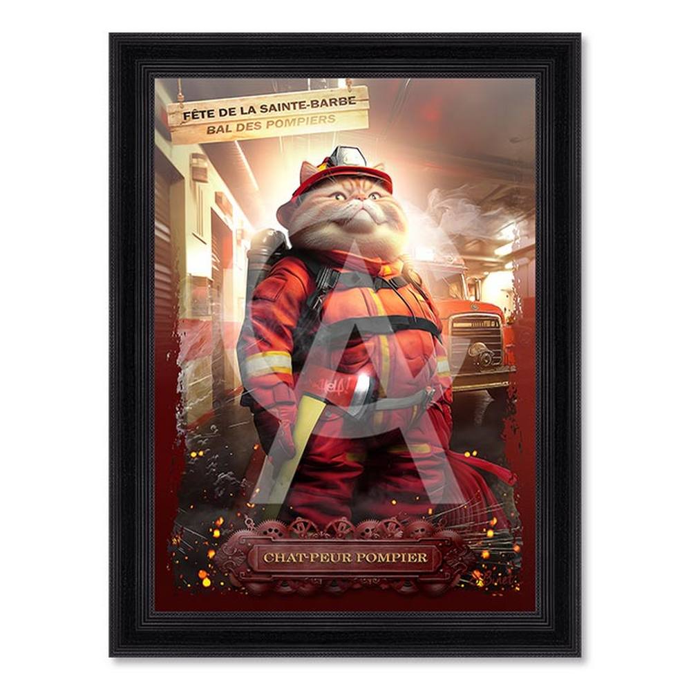 tableau_chat_peur_pompier_sylvain_binet_camion_flamme_animal Tableau Chat-Peur-Pompier Sylvain Binet