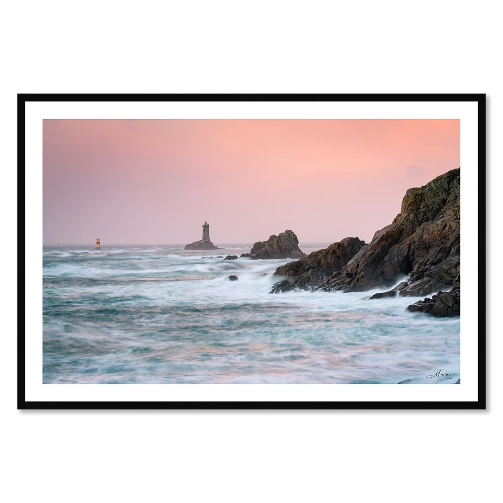 tableau_photo_pointe_du_raz_en_cap_sizun_coucher_de_soleil_rivrin_rose_mer_phare Tableau Photo Pointe du Raz