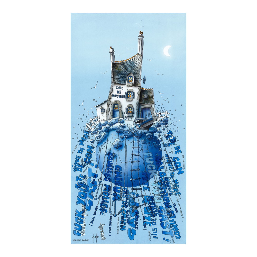 affiche les mots bleus café