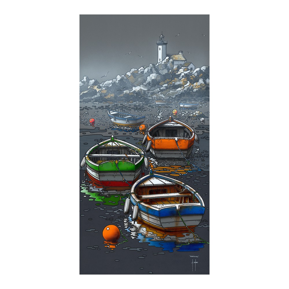 affiche_pontusval_port_bateaux_alain_coadou_peinture_colores_ac-0986 Affiche Pontusval Port Bateaux
