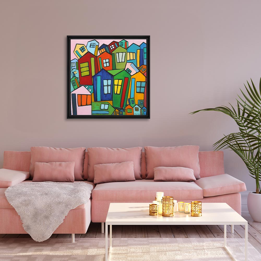 cadre_martine_gonnin_cabanes_colorees_decoration_originale_salon_maison Cadre Martine Gonnin Cabanes Colorées