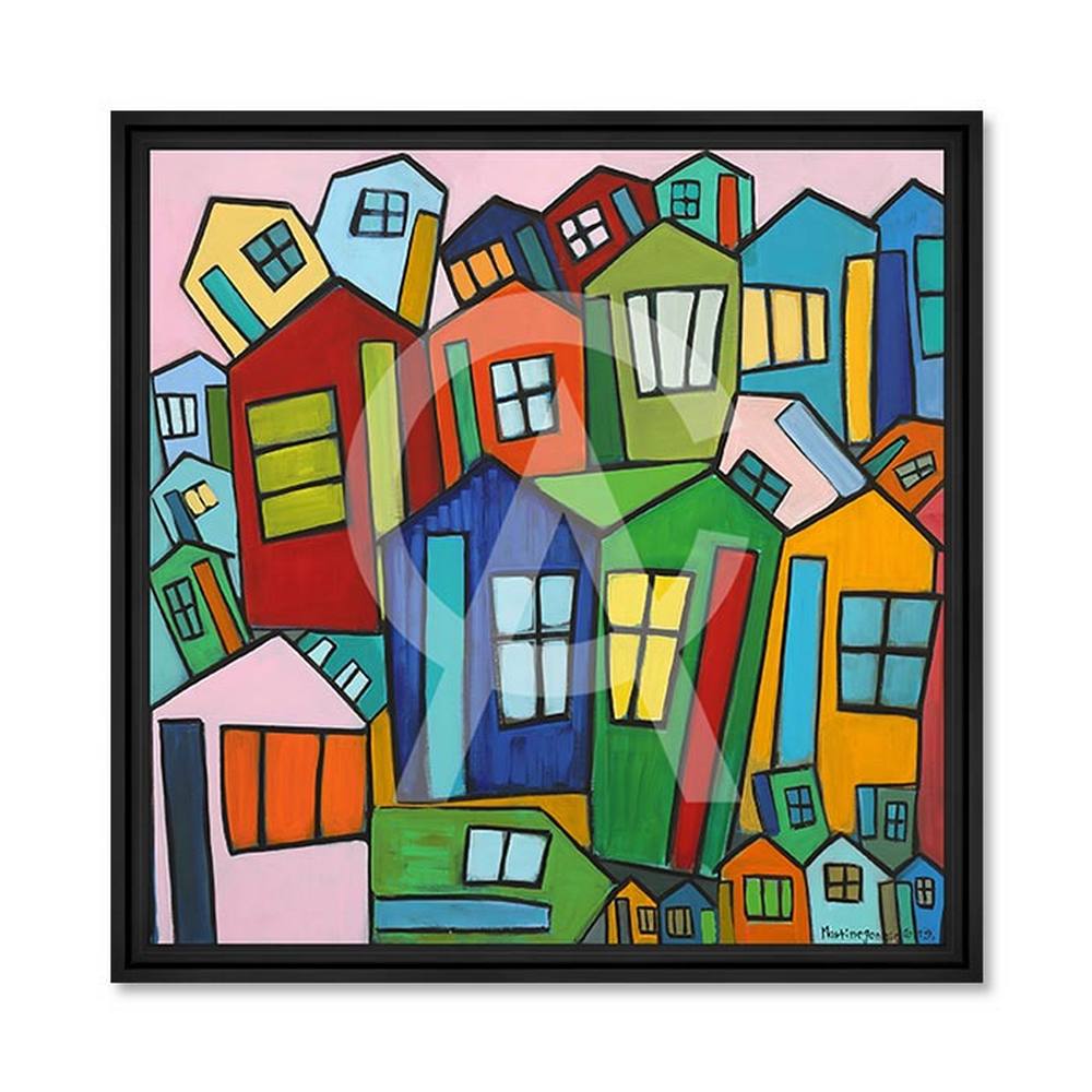 tableau_cabanes_colorees_martine_gonnin_maisons_rouge_vert_bleu_jaune_rose Tableau Cabanes Colorées Martine Gonnin