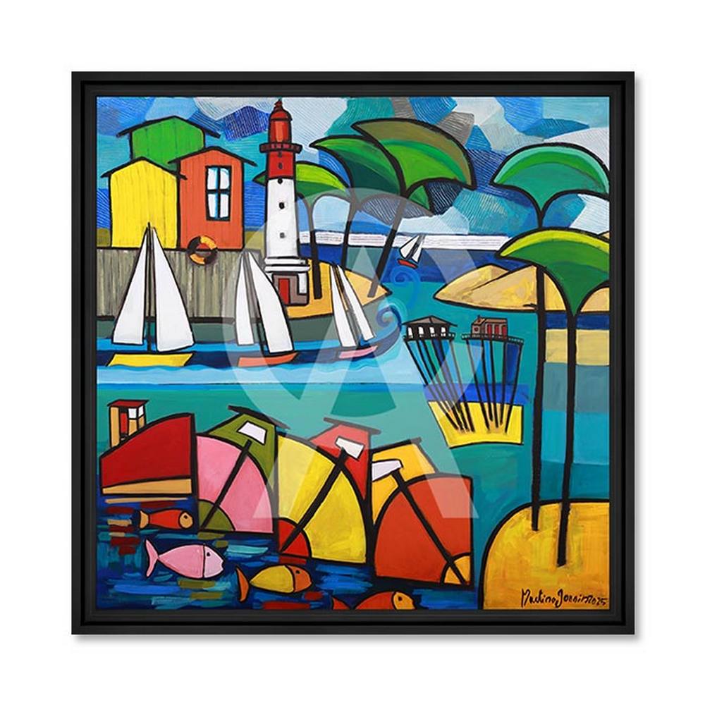 tableau_couleurs_bassin_martine_gonnin_phare_poisson_bateaux_maisons Tableau Couleurs Bassin Martine Gonnin