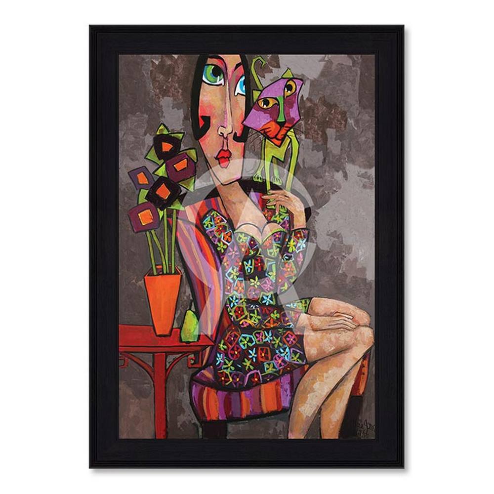 tableau_le_chat_vert_martine_gonnin_femme_pot_de_fleurs_chaise_table Tableau le Chat Vert Martine Gonnin