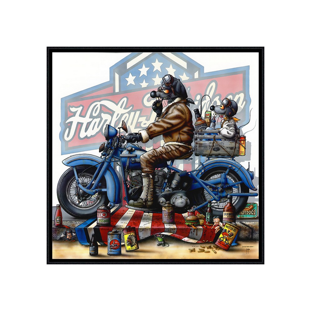 tableau_on_the_road_again_alain_coadou_moto_bleu_rats_rongeurs_ac-0984 Tableau On The Road Again