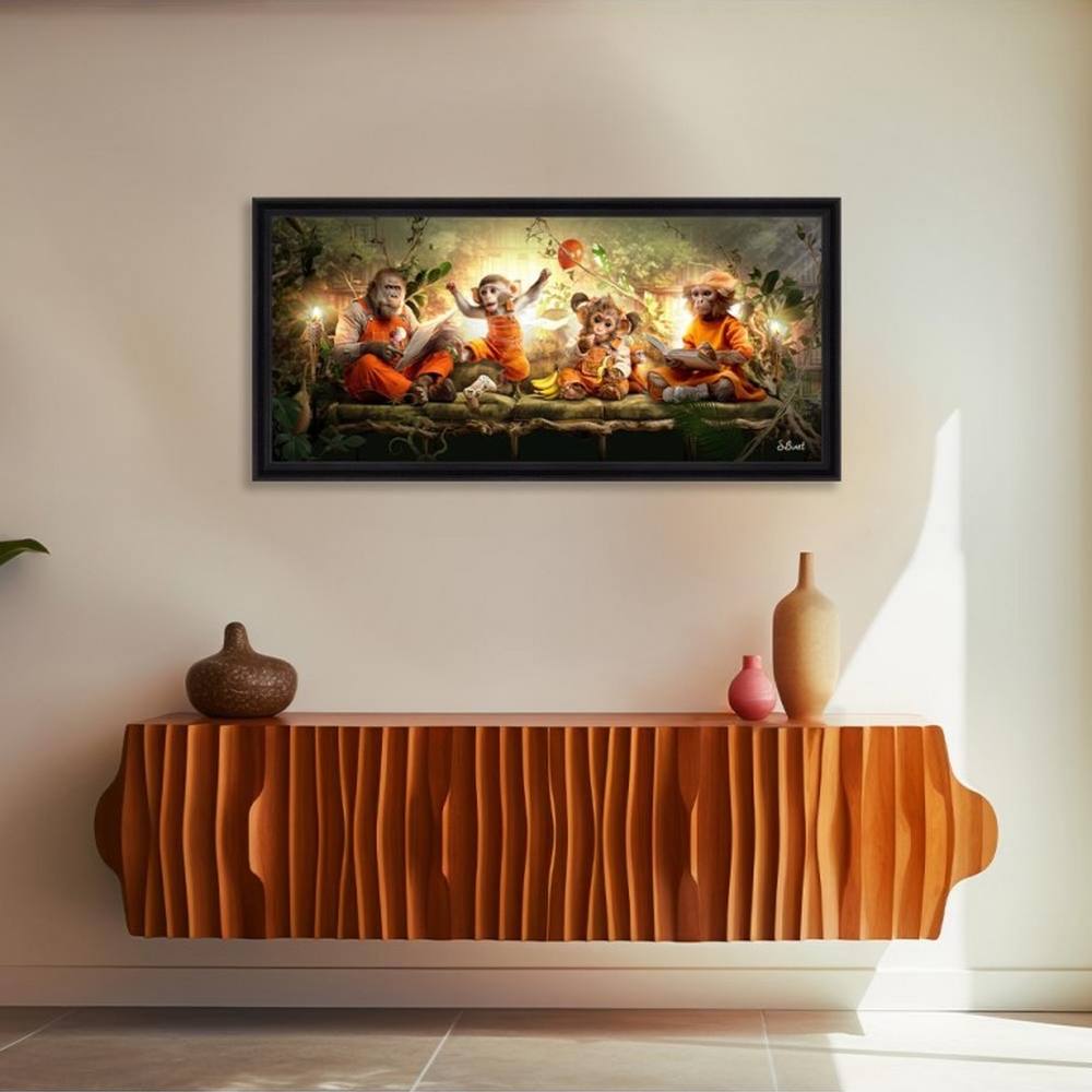 cadre_binet_pano_singes_gorille_guenon_famille_enfants_parents_deco_salon cadre binet pano Singes