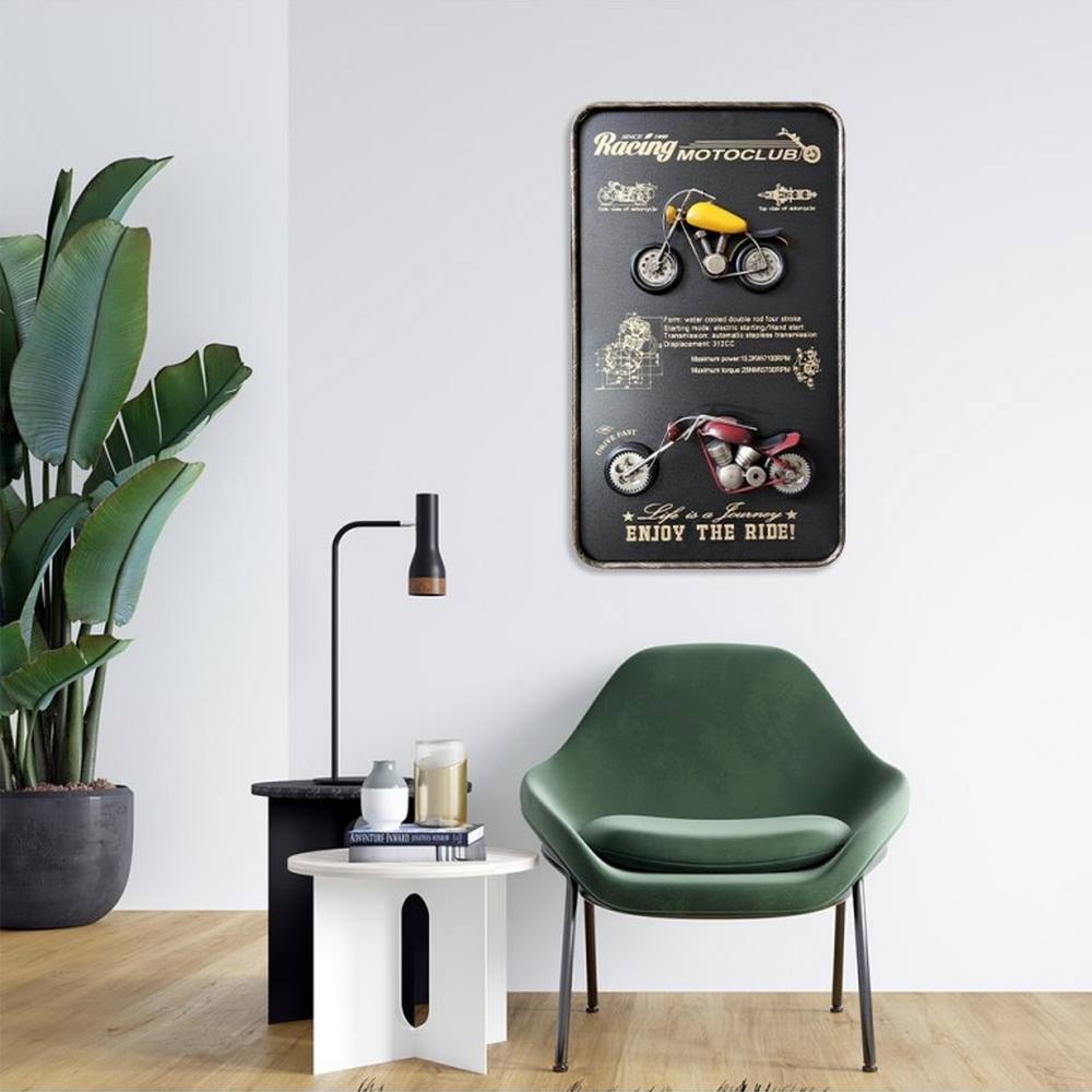 ambiance garage déco murale 2 motos rouges jaune