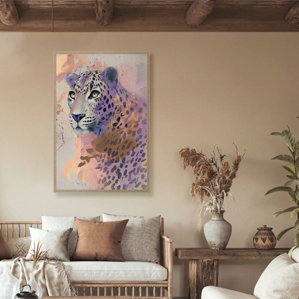 cadre_animal_sauvage_rose_et_mauve_evoa_design_caf_25021_leopard_felin_contemporain Cadre Animal Sauvage Rose et Mauve