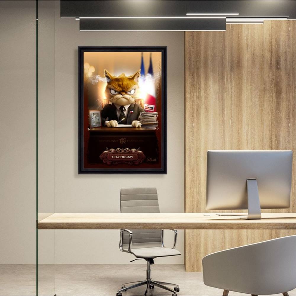 cadre_chat_rkozy_sylvain_binet_felin_president_idee_cadeau_homme_paris Cadre Chat-Rkozy Sylvain Binet
