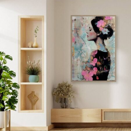 Cadre Femme Profil Fleurs Roses