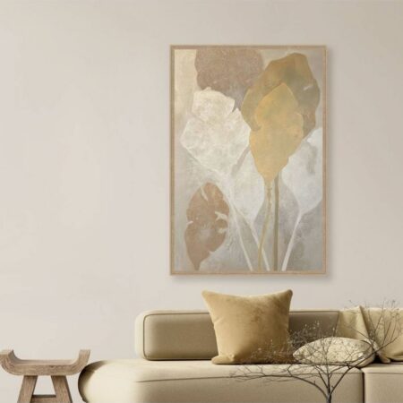 Cadre Feuillages Abstraits Marron Blanc