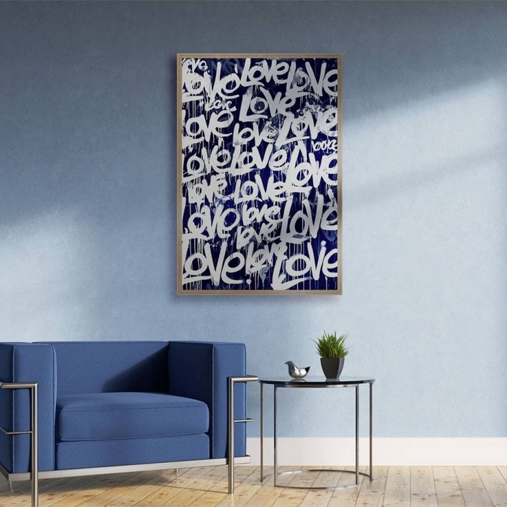 Cadre Love Graffitis Bleu Blanc Evoa Design