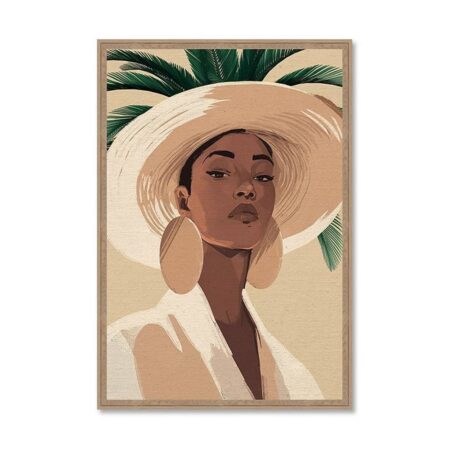 Cadre Portrait Femme Chapeau et Palmier