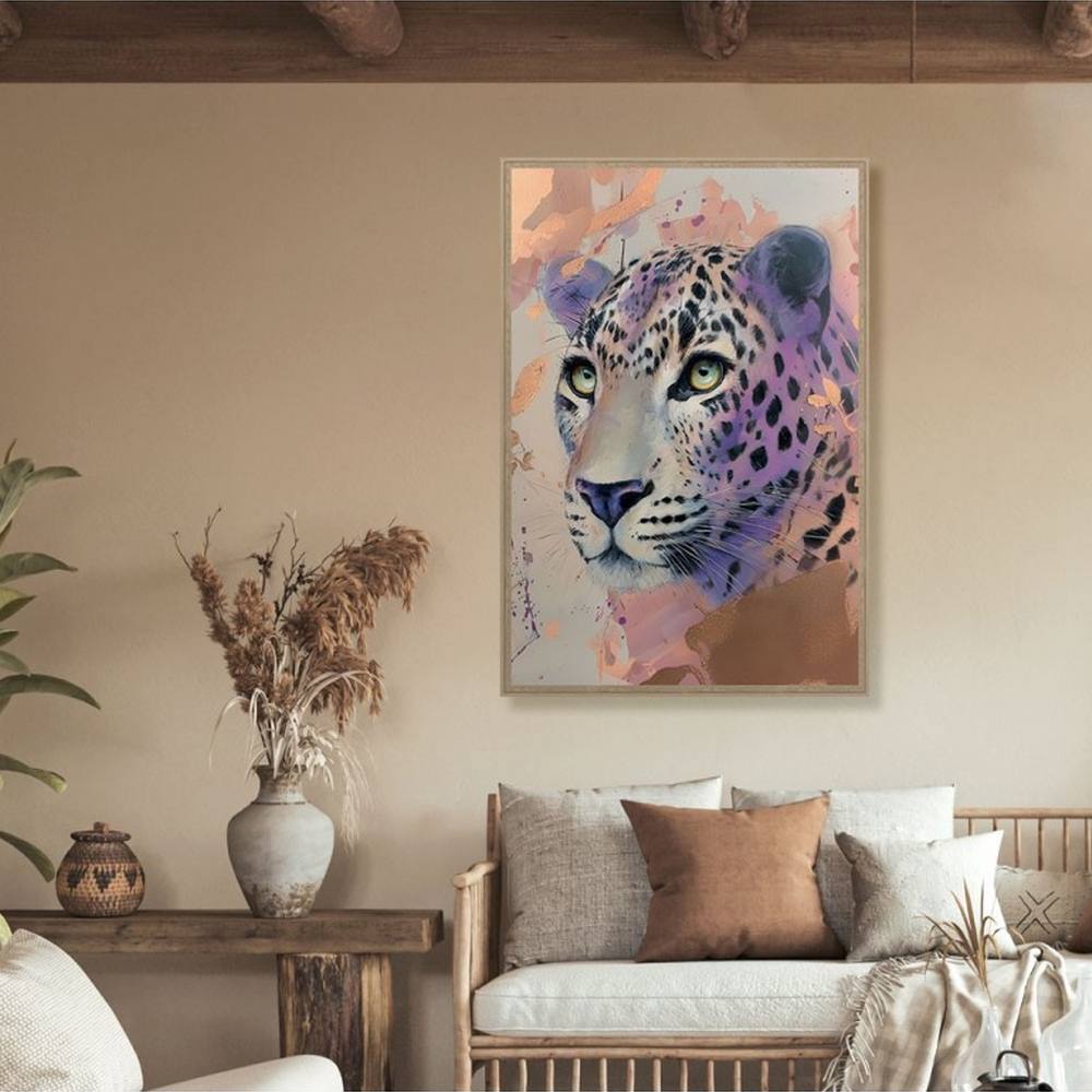 cadre_tete_leopard_mauve_rose_evoa_design_caf_25020_portrait_felin_pop Cadre Tête de Léopard Mauve Evoa Design
