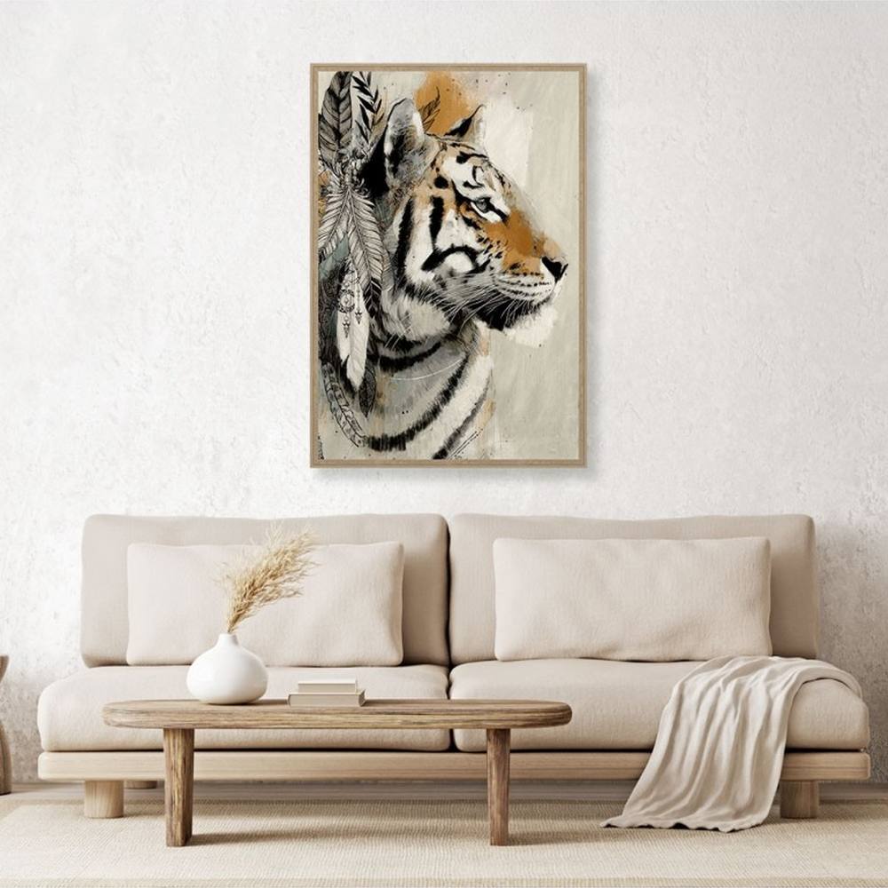 cadre_tigre_et_plumes_evoa_design_caf_25064_felin_animaux_savane Cadre Tigre et Plumes Evoa Design