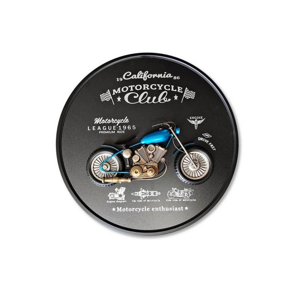 Déco Métal Moto Rond Bleu