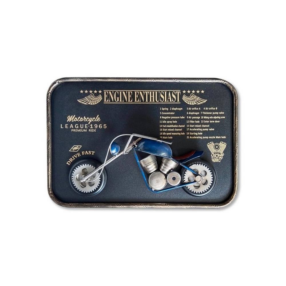 Déco Métal Murale Moto Bleu