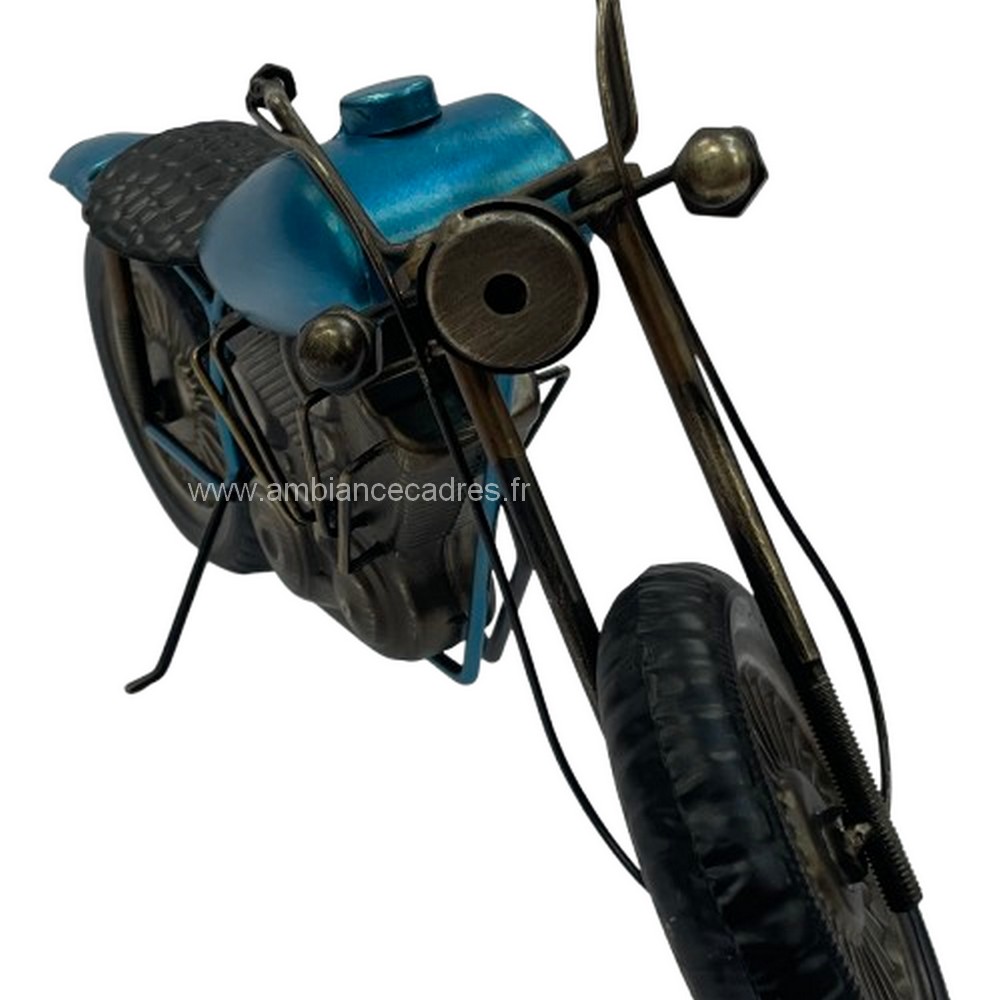 décoration sculpture moto à poser métal bleu