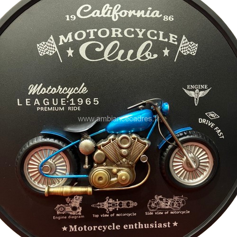 détails sculpture Déco Métal Moto Rond Bleu