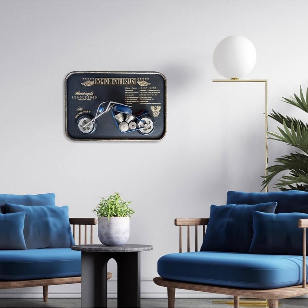 idée déco métal murale moto bleu
