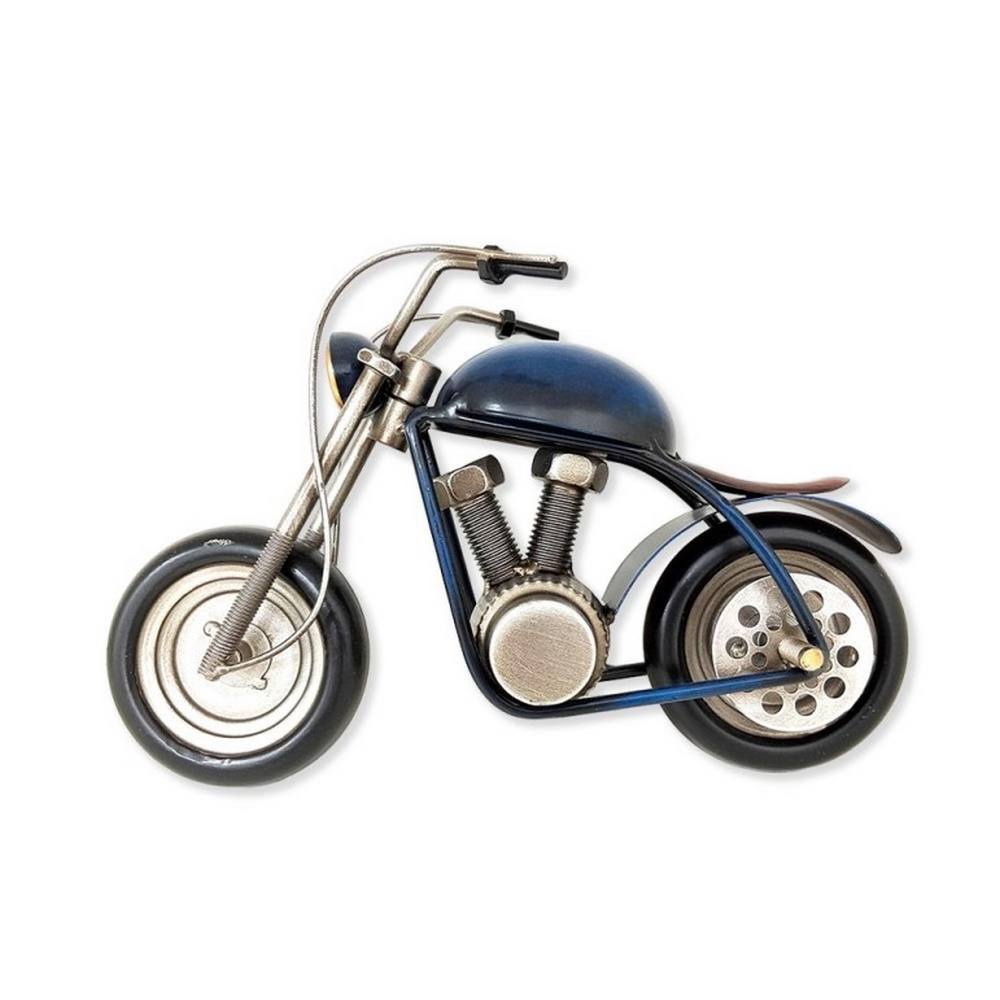 Petite Sculpture Métal Moto Bleu à Poser