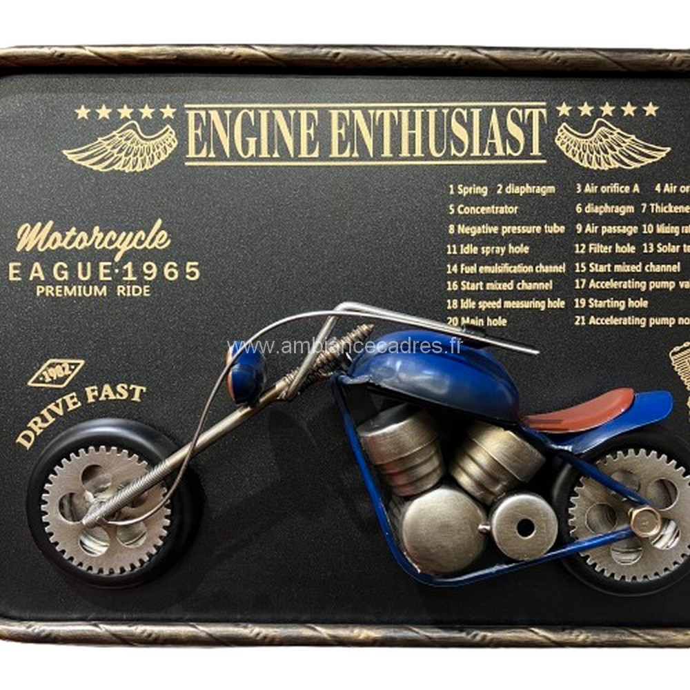 sculpture déco métal murale moto bleue