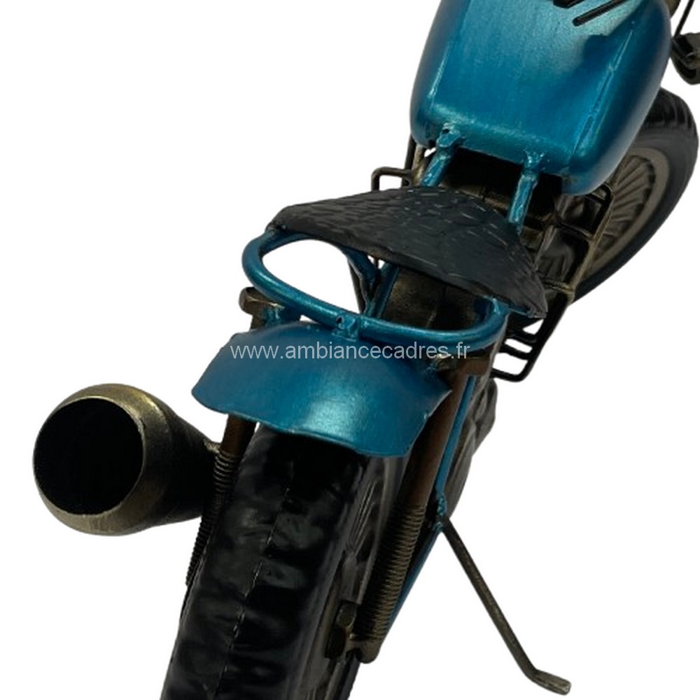 Sculpture moto à poser métal bleu