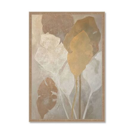 Tableau Abstrait Feuilles Crème Marron