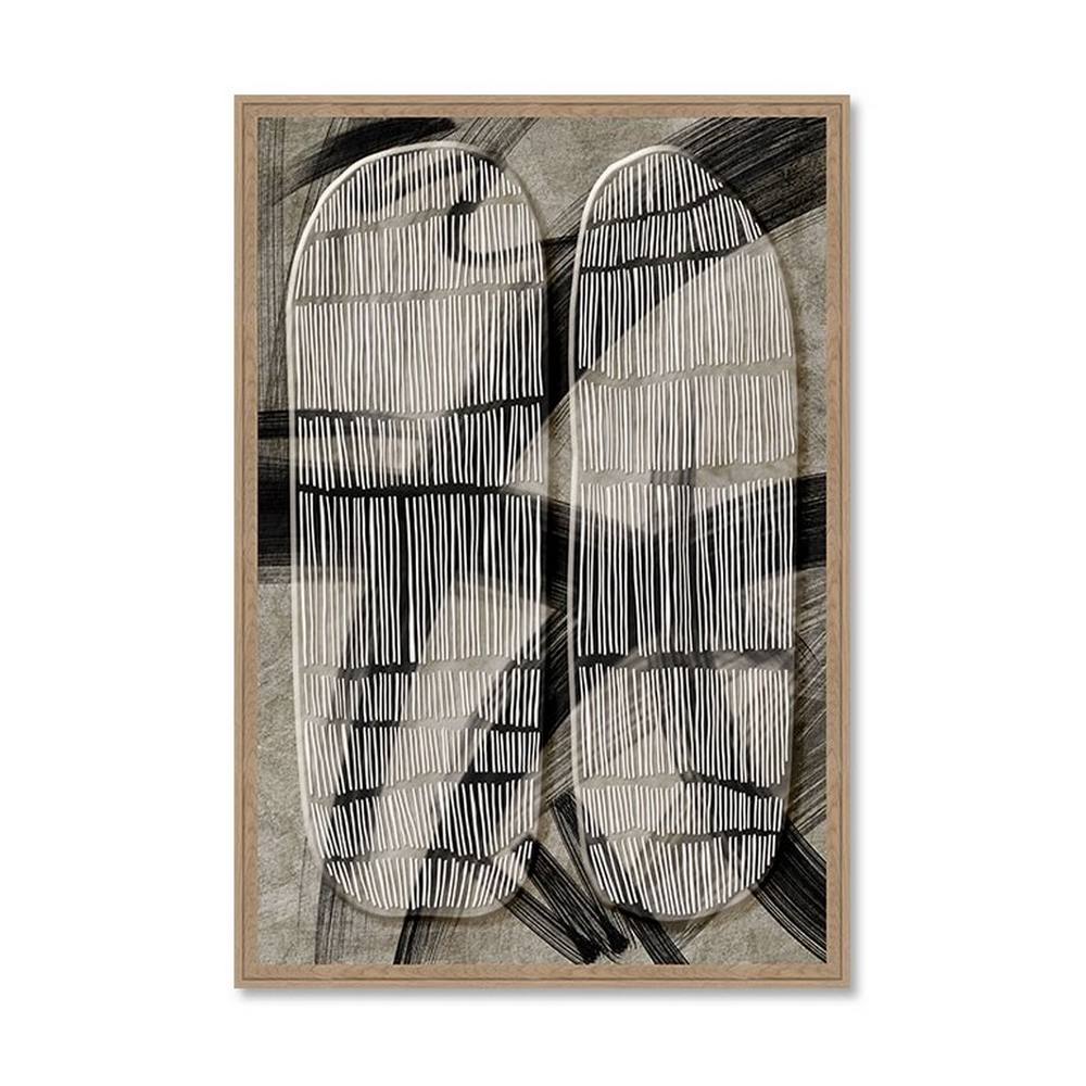 Tableau Abstrait Noir Écru Lin