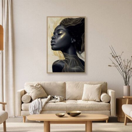Tableau Africaine Portrait Noir et Or Evoa Design