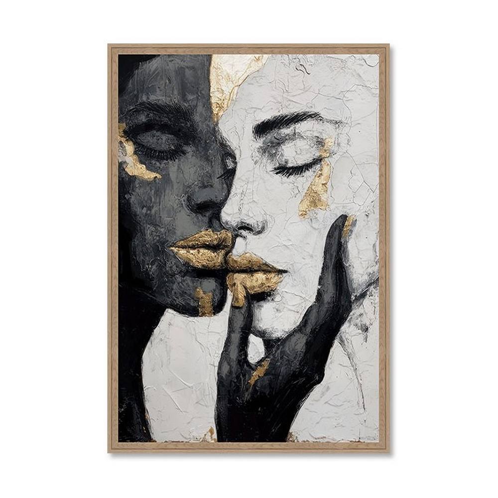 tableau_couple_visages_femmes_evoa_design_caf_25027_craquelures_noir_blanc_dore Tableau Couple Visages Femmes Evoa Design