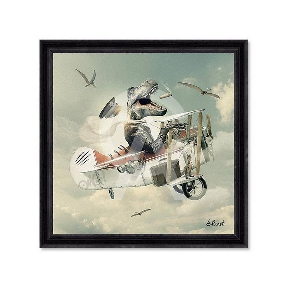 tableau_dino_sylvain_binet_dinosaure_avion_cigare_ciel Tableau Dino Sylvain Binet
