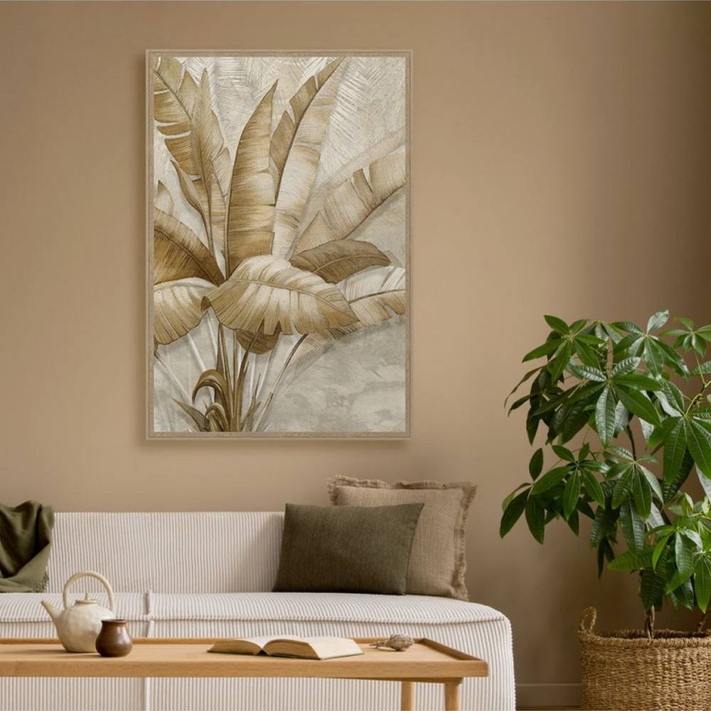 tableau_feuillage_tons_beiges_evoa_design_caf_25018_retro_vegetal_exotique_bananier Tableau Feuillage Écru Evoa Design