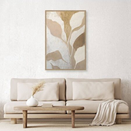Tableau Feuillage Beige Marron Blanc