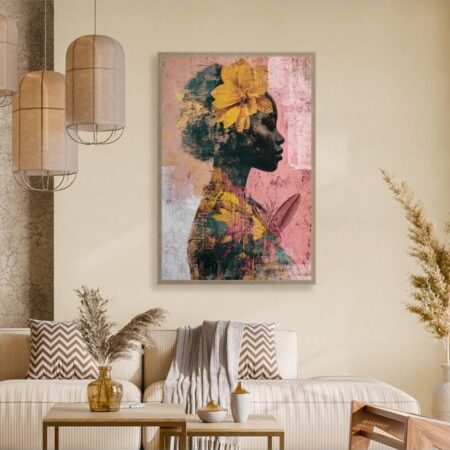 Tableau Portrait Femme Fleur Orange