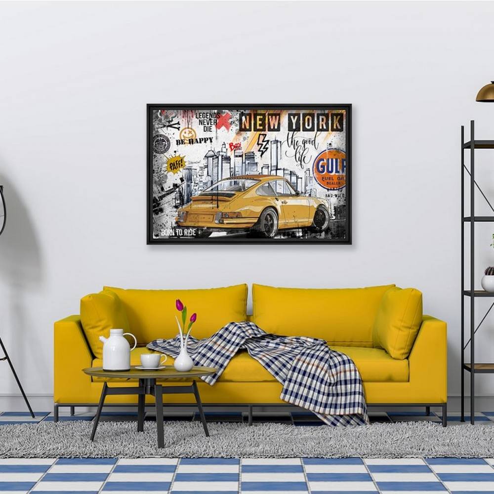 cadre_911_be_happy_rubix_decoration_salon_jaune_voiture_collectionneur_lyon cadre 911 Be Happy rubix