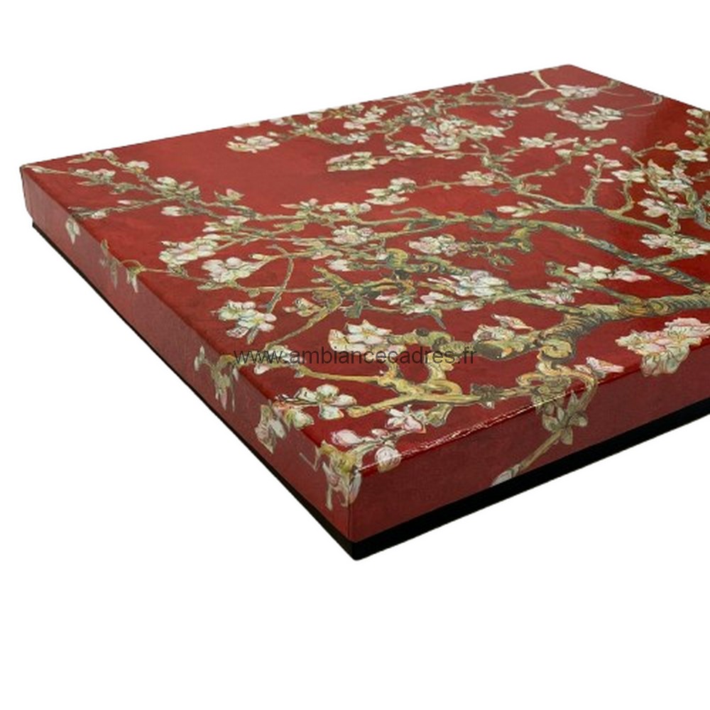 coffret_assiette_decorative_amandiers_rouge_van_gogh_au6082 coffret assiette décorative amandiers rouge