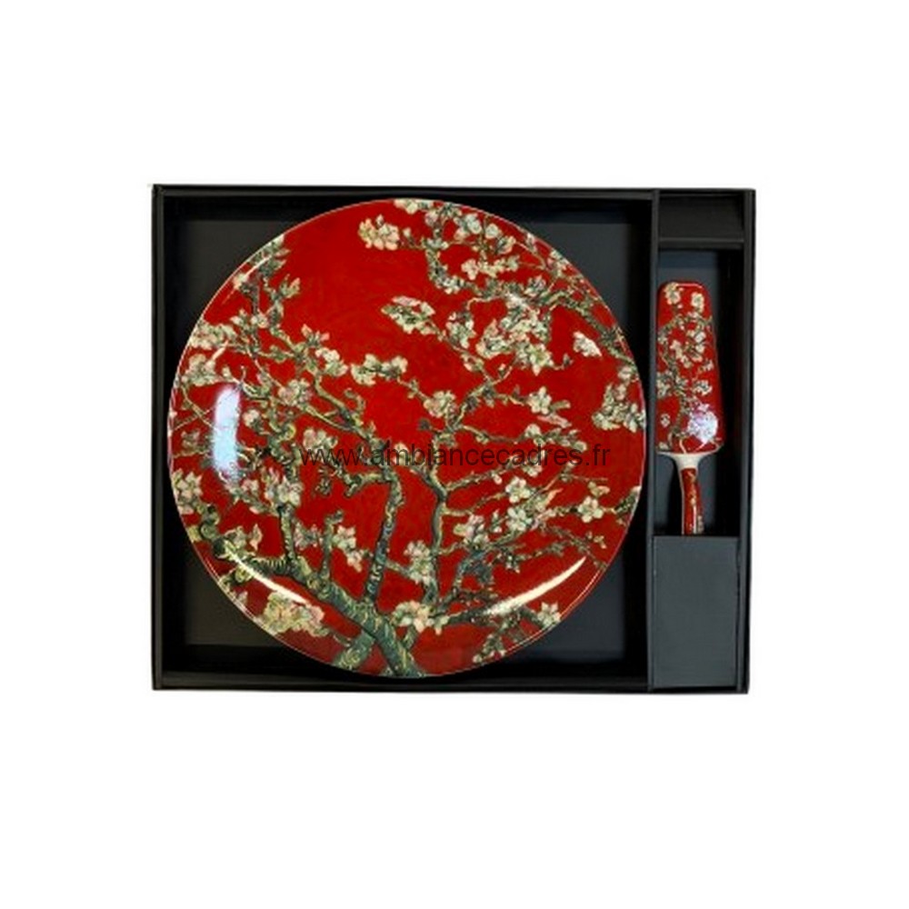 idee_cadeau_coffret_assiette_pele_tarte_van_gogh_amandiers_rouge_au6082 idée cadeau coffret assiette rouge
