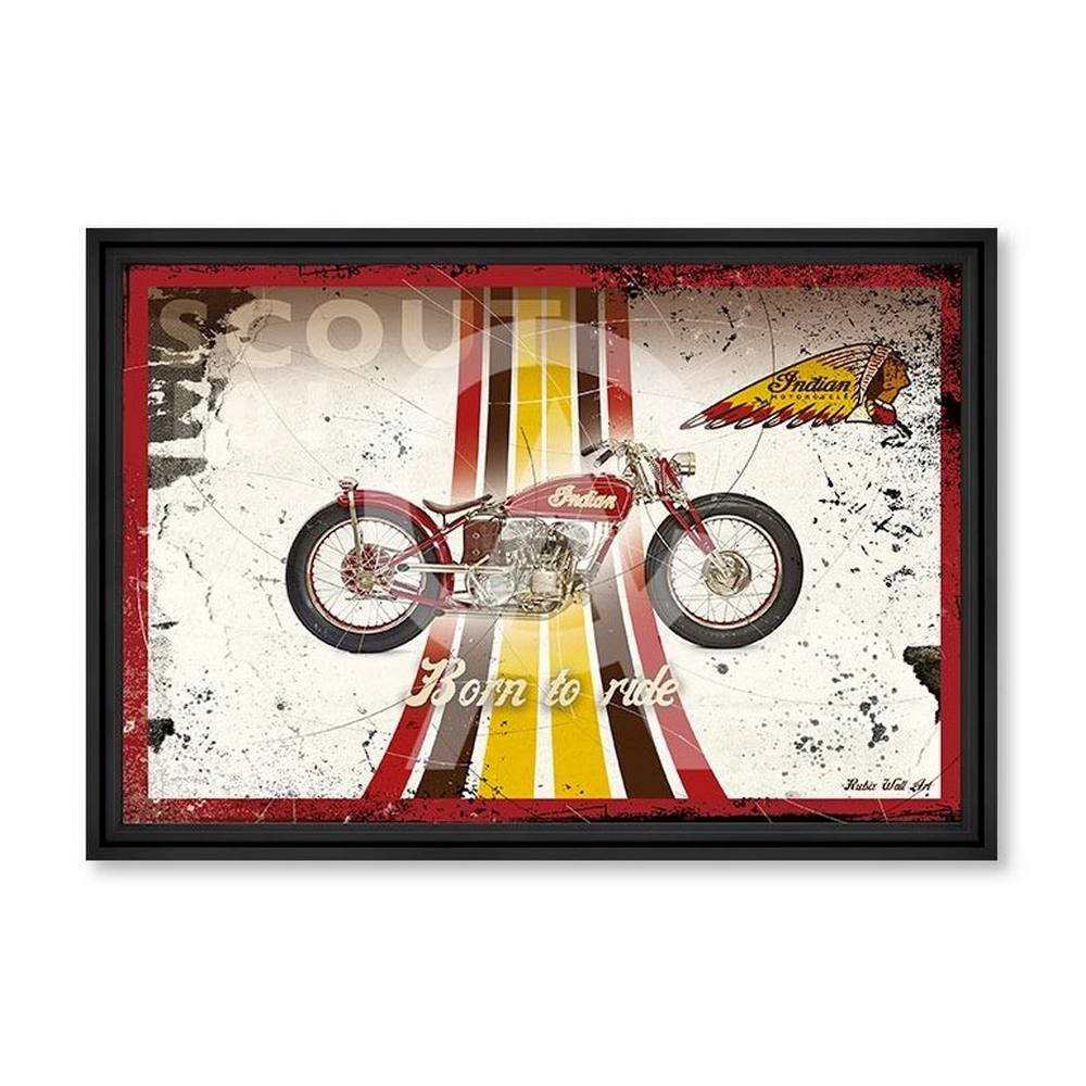 tableau_retro_indian_rubix_motorouge_jaune_born_to_ride_indian tableau Rétro Indian rubix
