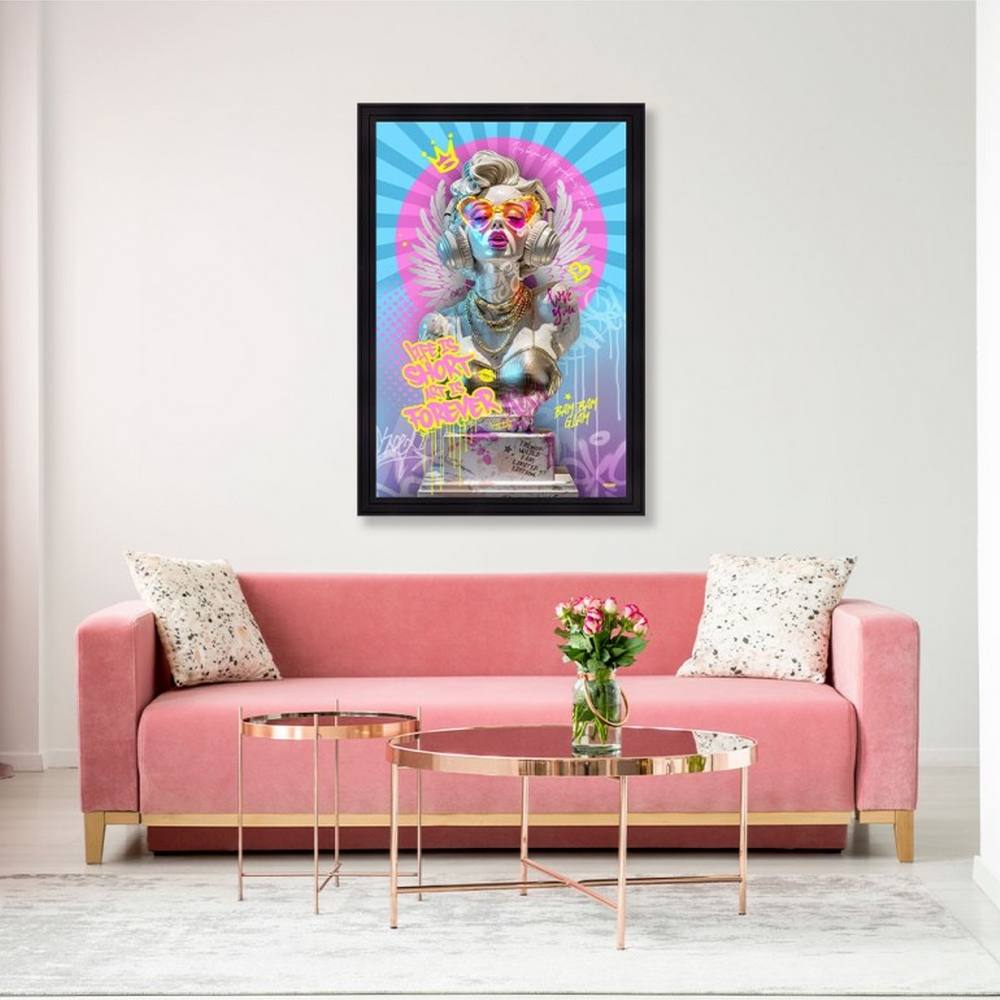 cadre_sarah_b_bam_bam_bam_marilyn_femme_cinema_statue_buste_deco_bleu_rose cadre sarah b Bam Bam Bam