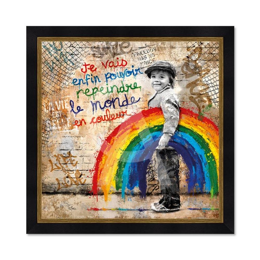 tableau_le_petit_garcon_et_l_arc_en_ciel_romaric_couleurs_enfant_dore_peinture tableau le Petit Garçon et l'Arc-en-Ciel romaric