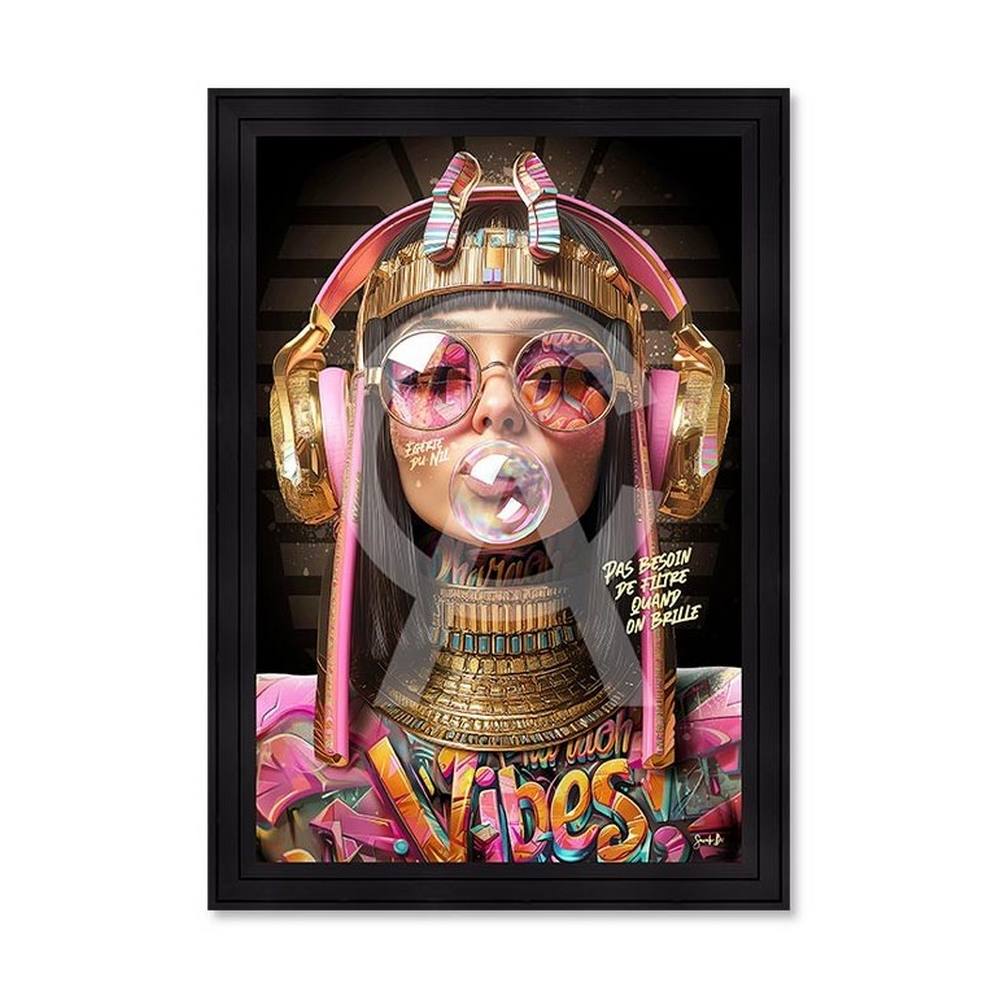 tableau_nilopop_sarah_b_pharaon_egyptienne_bulle_chewing_gum_casque_music tableau Nilopop sarah b