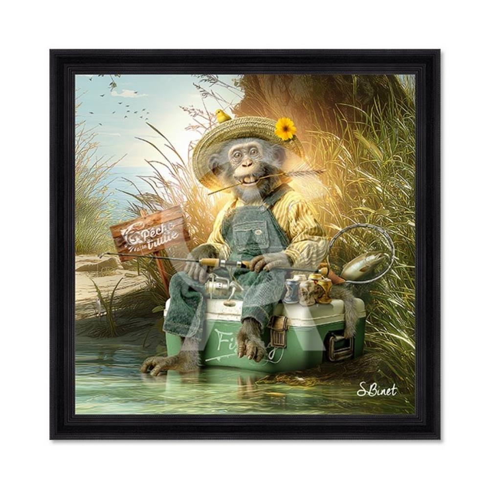 tableau Singe Pêcheur sylvain binet