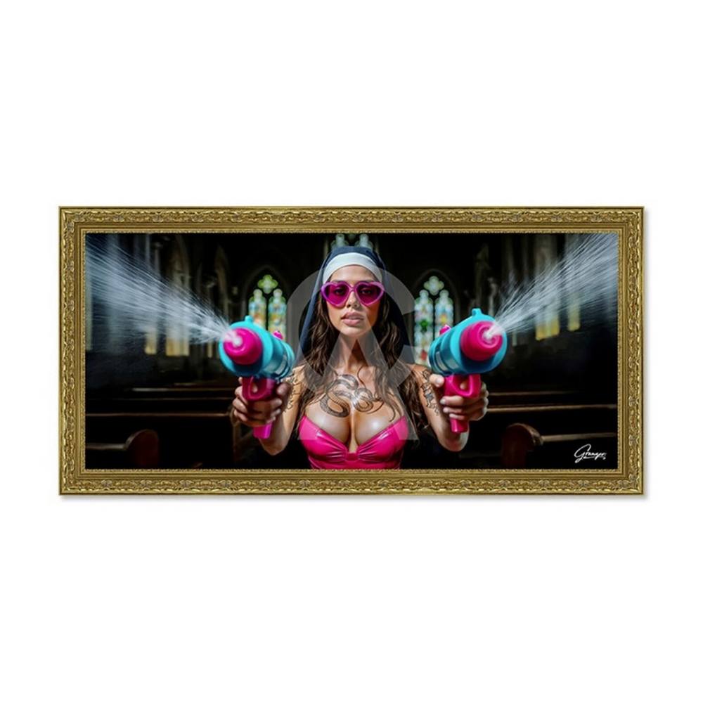 cadre_holy_water_alexandre_granger_femme_rose_pistolet cadre Holy Water alexandre granger