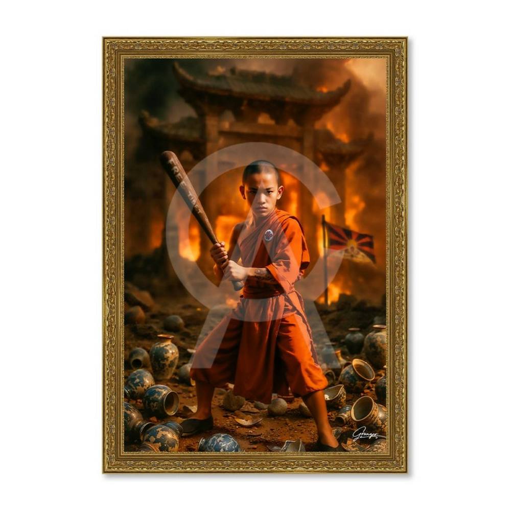 cadre_zen_boy_alexandre_granger_tenue_orange_enfant_temple_drapeau cadre Zen Boy alexandre granger