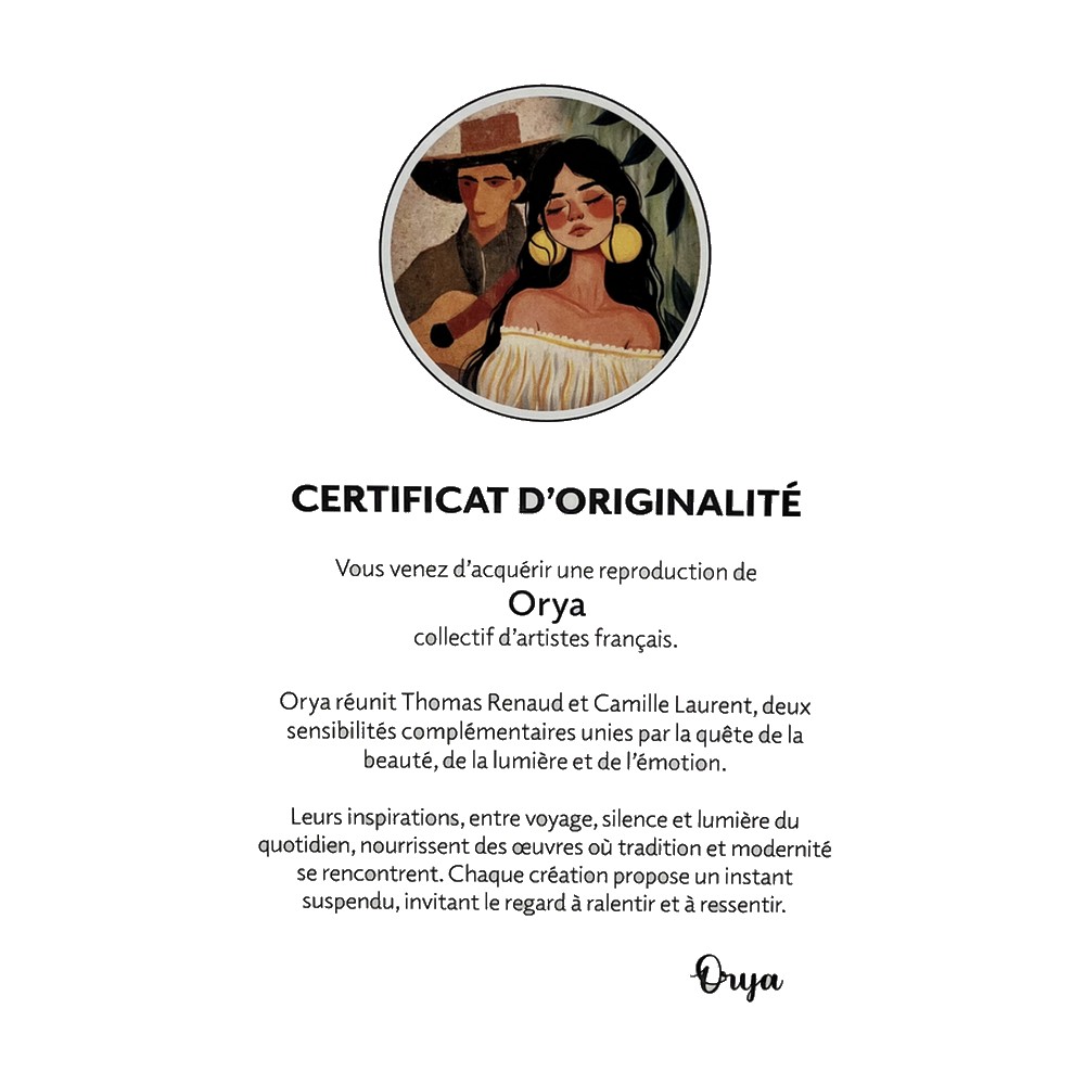 certificat originalité orya evoa design