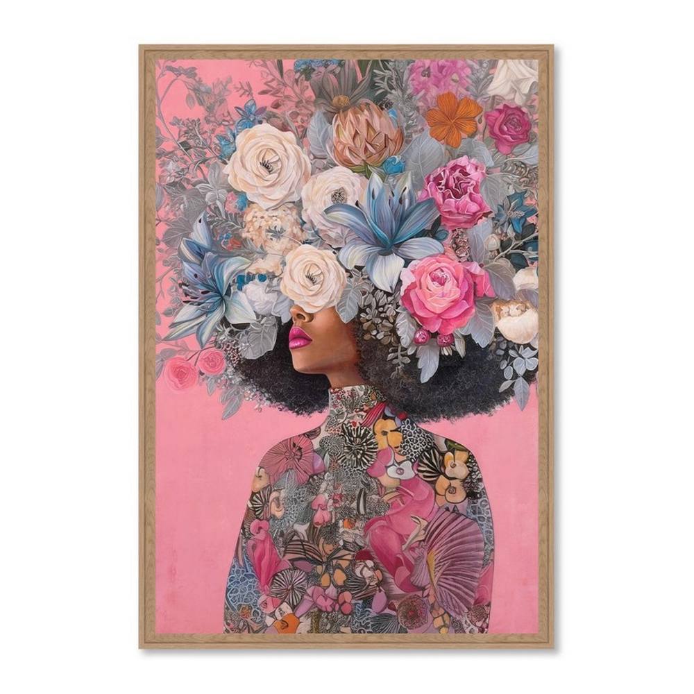 Cadre Femme Chevelure Fleuris