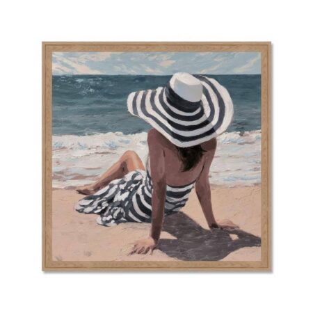 Cadre Femme Robe Rayures Bleus Rétro