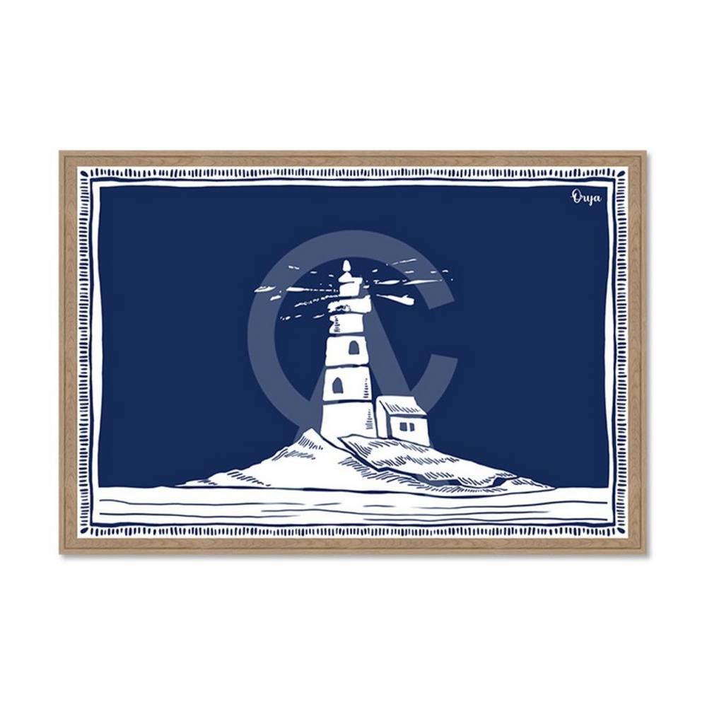 Cadre Phare Blanc Fond Bleu